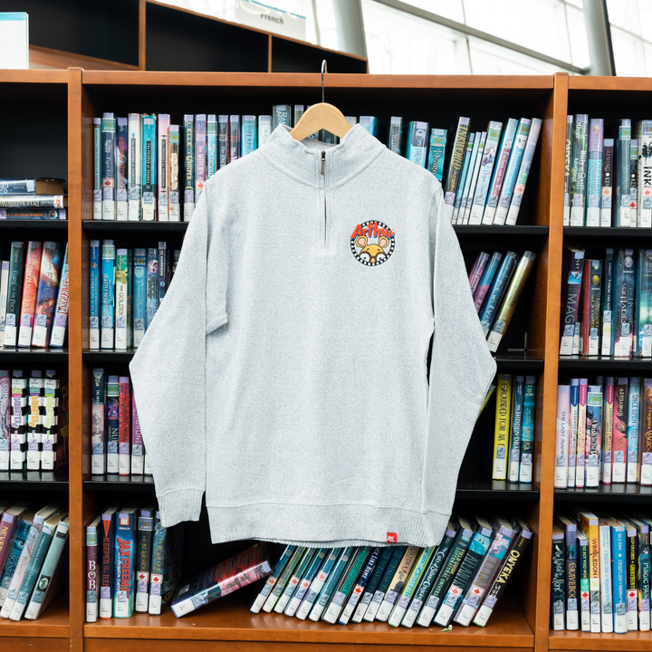 Arthur Embroidered Quarter Zip - Salt & Pepper