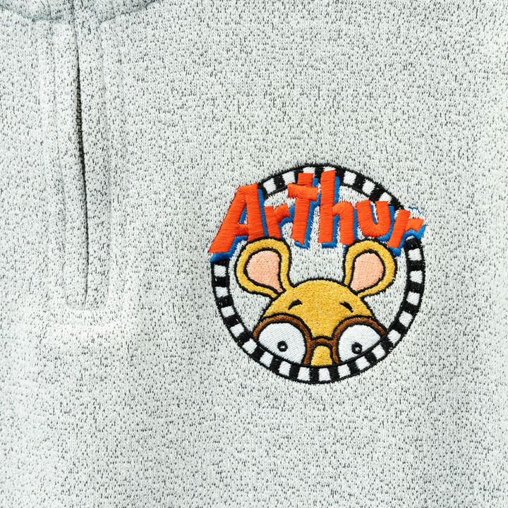 Arthur Embroidered Quarter Zip - Salt & Pepper
