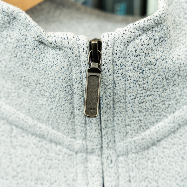 Arthur Embroidered Quarter Zip - Salt & Pepper