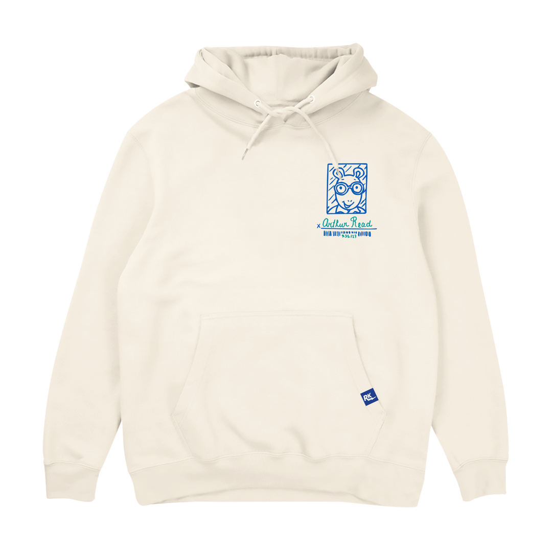 Arthur Retrokid Officially Licensed Retro Apparel Read Having Fun Isn't Hard When You've Got a Library Card Hoodie Ivory Blue Green FRONT