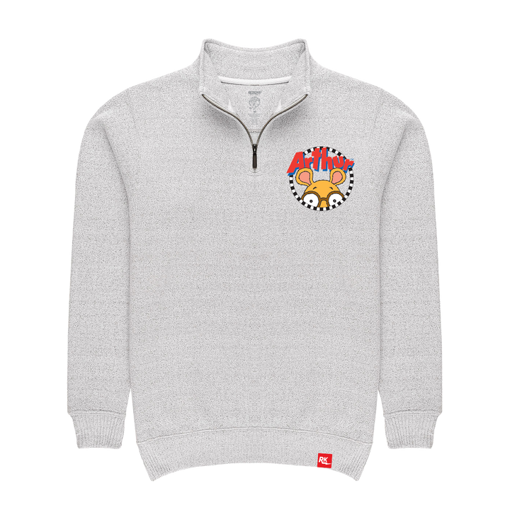 Arthur Retrokid Officially Licensed 1/4 ZIP Sweater Logo Embroidered Read Checkered Circle Logo