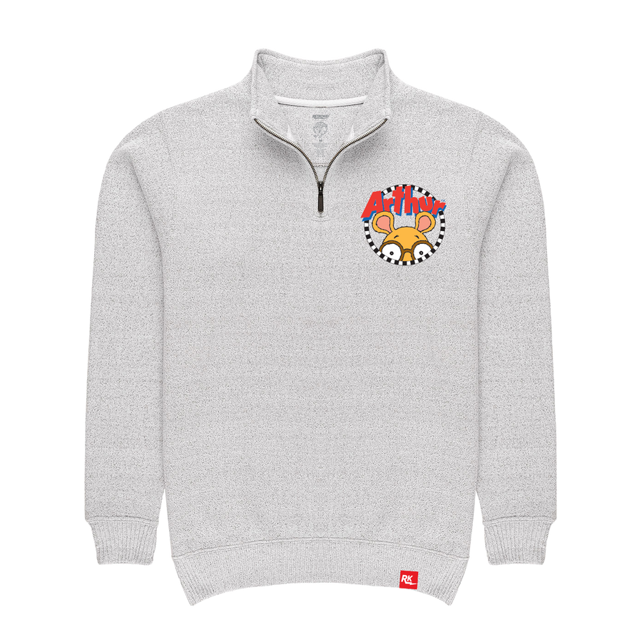 Arthur Retrokid Officially Licensed 1/4 ZIP Sweater Logo Embroidered Read Checkered Circle Logo