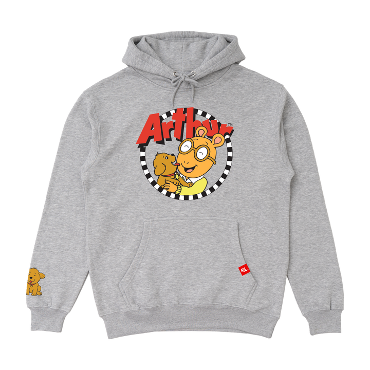 ARTHUR Licensed Apparel Retrokid Official Arthur Read Pal Dog Logo Merch Grey Hoodie