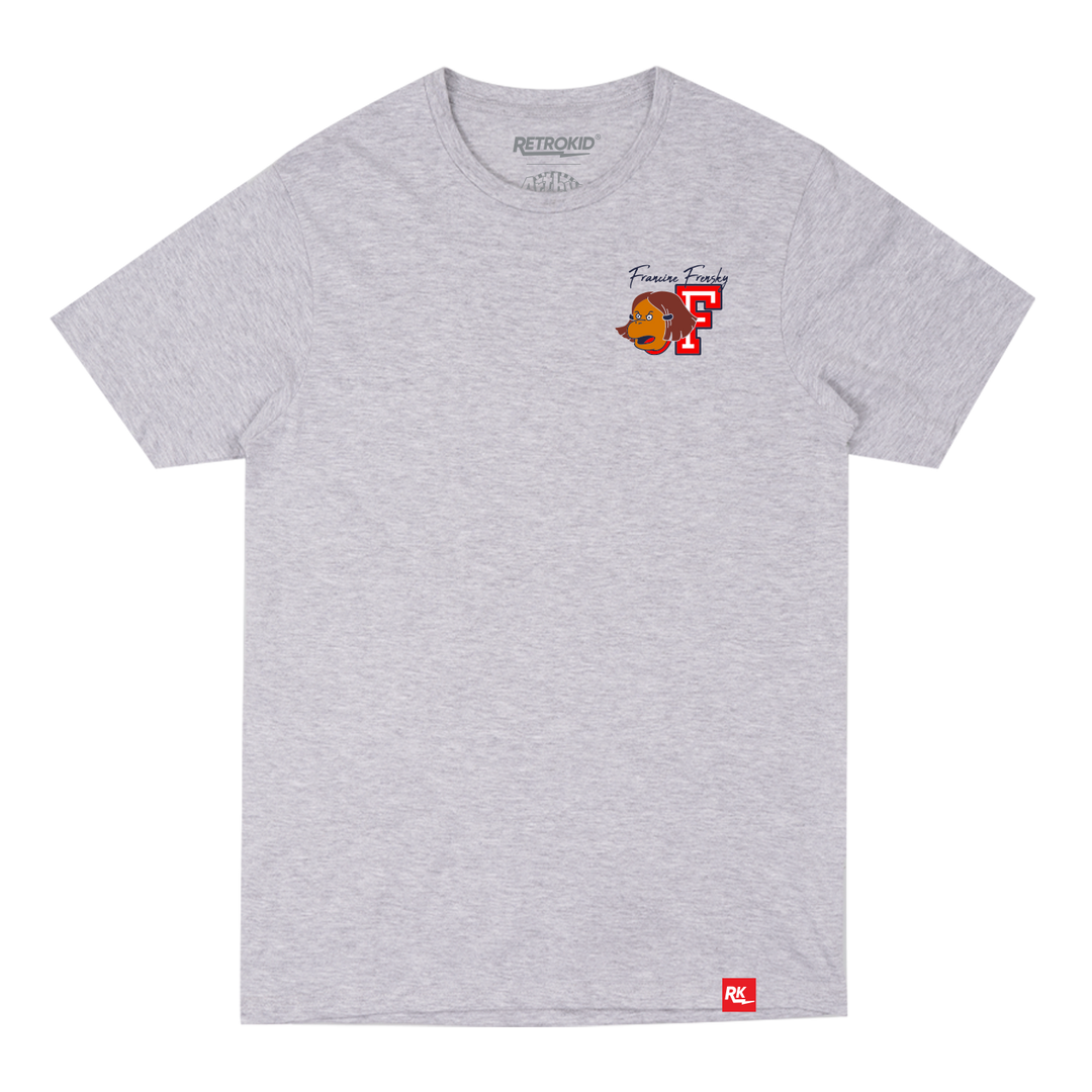 Arthur Retrokid Officially Licensed T-Shirt Francine Frensky F is for Francine Grey Red FRONT