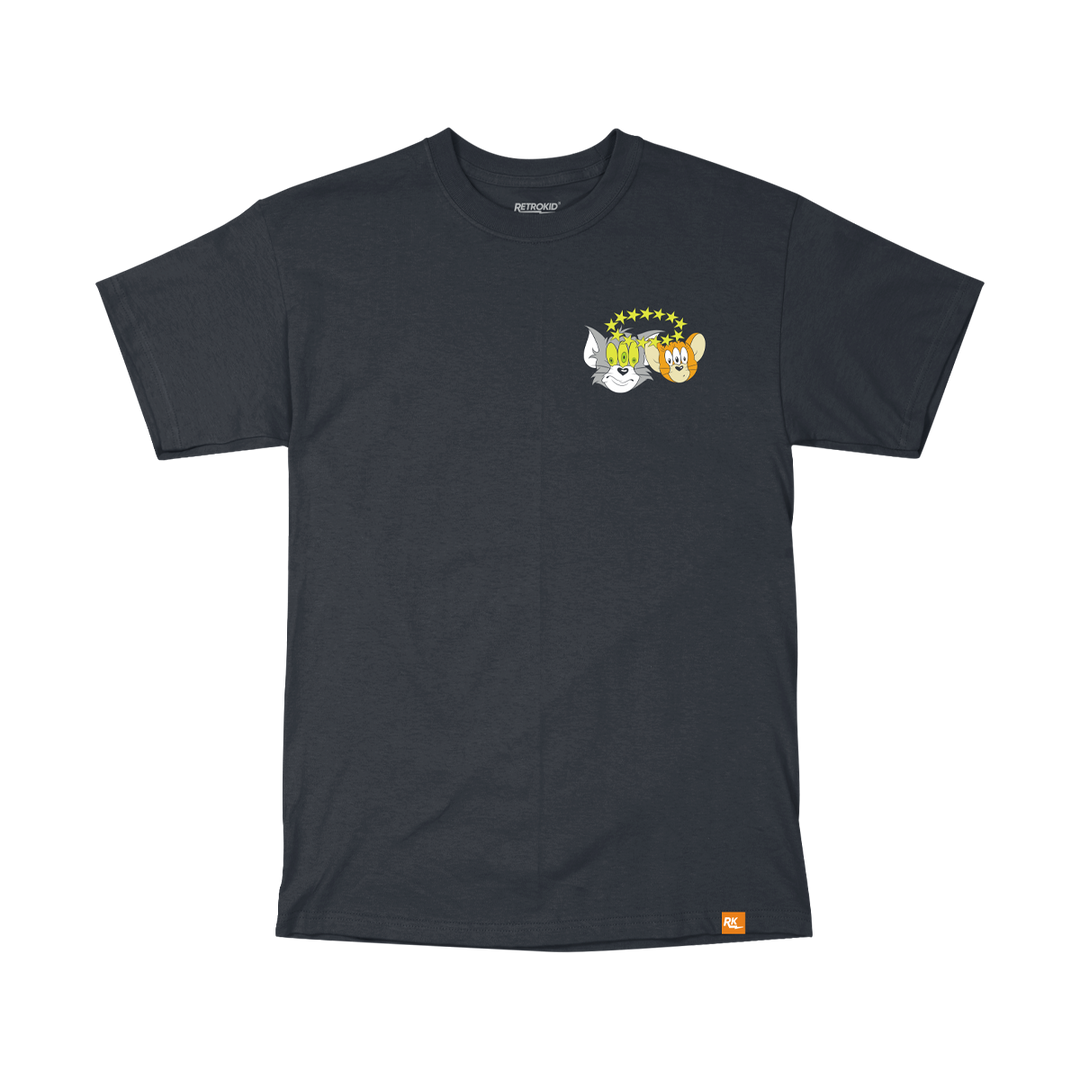 Tom & Jerry Tom Cat Jerry Mouse Black T-Shirt Hanna-Barbera Cartoon Mischief 