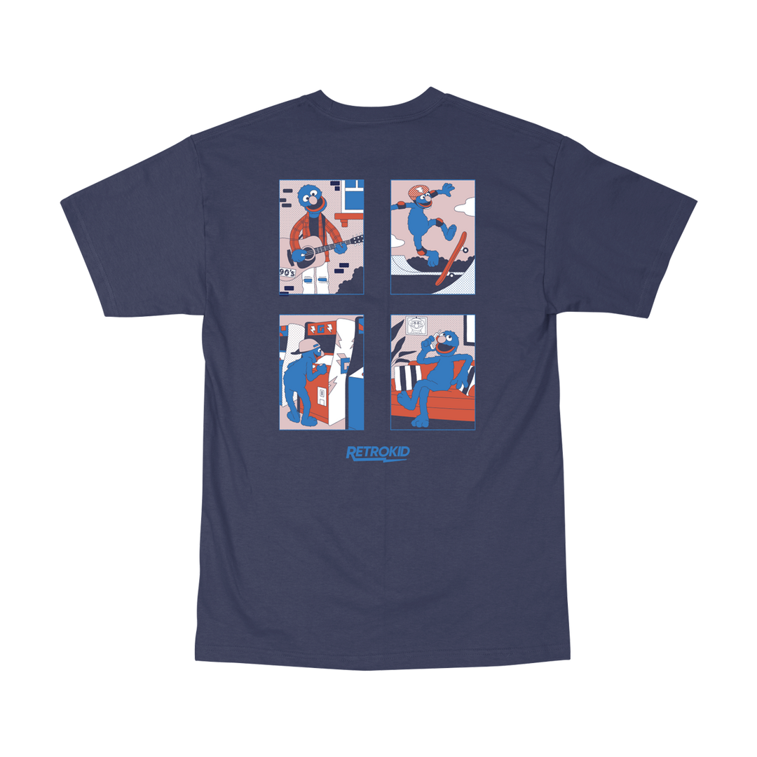 Sesame Street Back To The Street Grover Life Navy T-Shirt