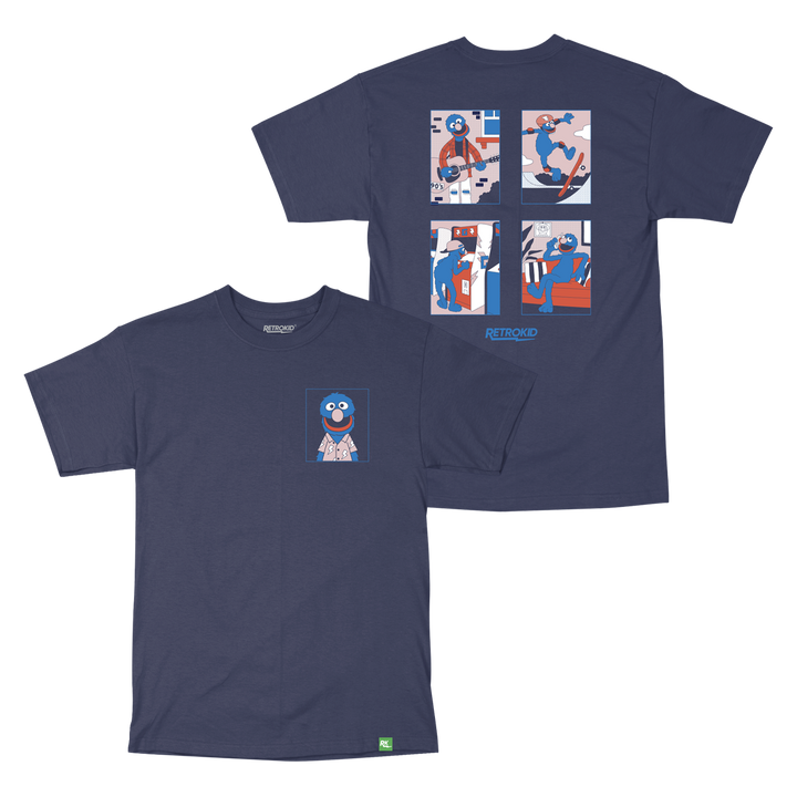 Sesame Street Back To The Street Grover Life Navy T-Shirt