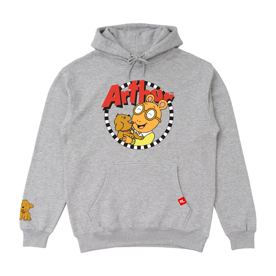 ARTHUR Licensed Apparel Retrokid Official Arthur Read Pal Dog Logo Merch Grey Hoodie