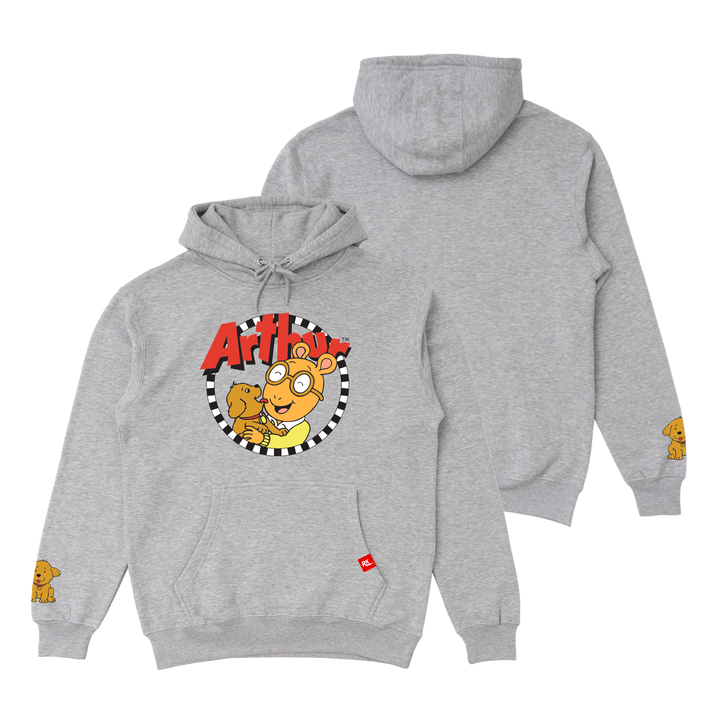 ARTHUR Licensed Apparel Retrokid Official Arthur Read Pal Dog Logo Merch Grey Hoodie