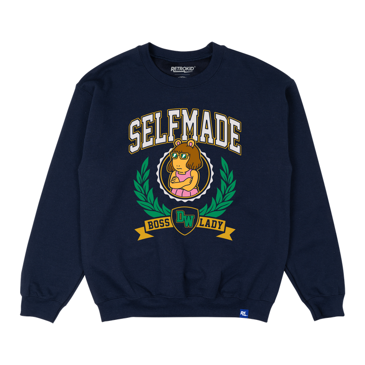 ARTHUR Licensed Apparel DW D.W. Read SELFMADE Crewneck Boss Lady Sweater Navy At the fence meme shirt Retrokid