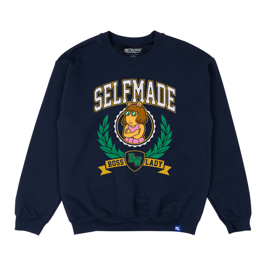 ARTHUR Licensed Apparel DW D.W. Read SELFMADE Crewneck Boss Lady Sweater Navy At the fence meme shirt Retrokid