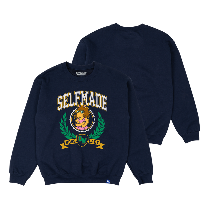 ARTHUR Licensed Apparel DW D.W. Read SELFMADE Crewneck Boss Lady Sweater Navy At the fence meme shirt Retrokid