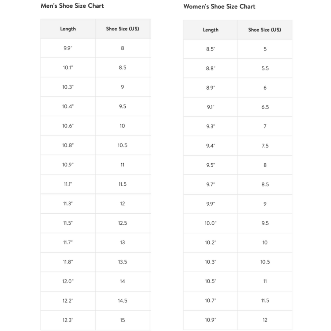 Dustbunnies Slippers US Sizing Chart Men's Women's Shoe Size